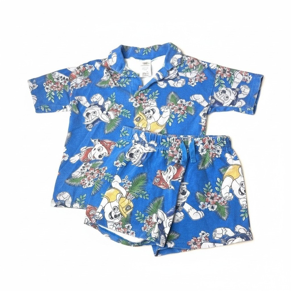Paw Patrol 2 Piece Shorts Set 4T Blue Tropical Floral Marshall Chase Rubble